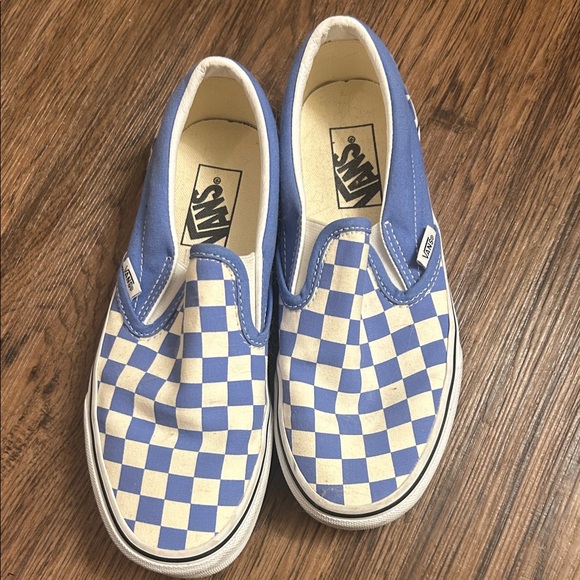 Vans Shoes - Vans Blue and White Checkered Slip-Ons